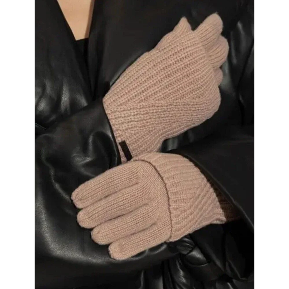 Allsaints Cardigan Cuff Gloves In 2 Tone Brown New